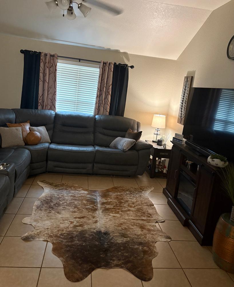 Brindle Brazilian Cowhide Rug: LARGE - Customer Photo From Autumn