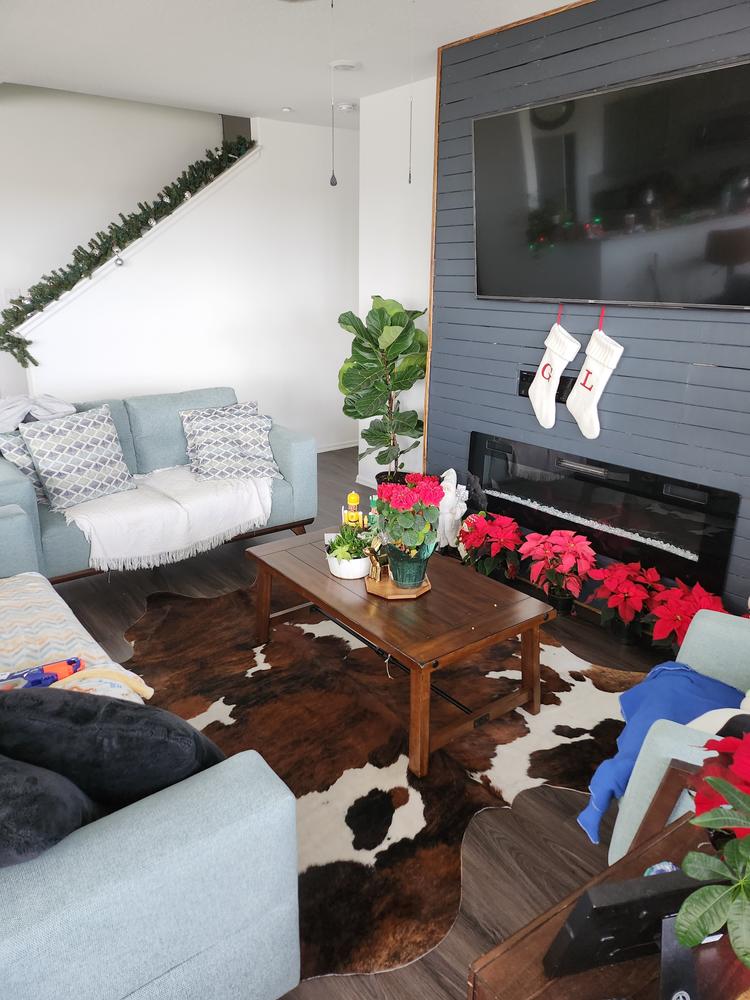 Tricolor Brazilian Cowhide Rug: LARGE - Customer Photo From Kat