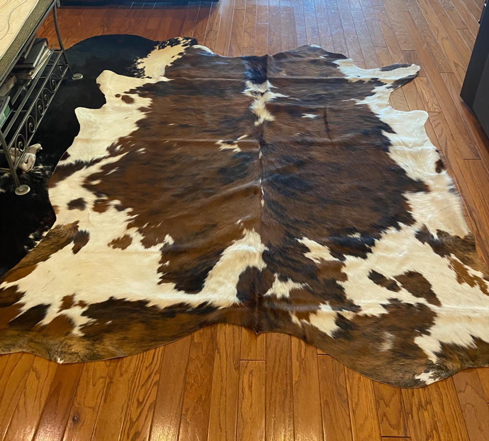 Tricolor Brazilian Cowhide Rug: LARGE - Customer Photo From Stacy Allen
