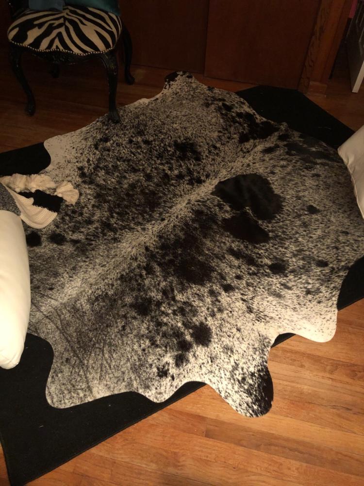 Salt and Pepper Black Brazilian Cowhide Rug: LARGE - Customer Photo From Marianne B.