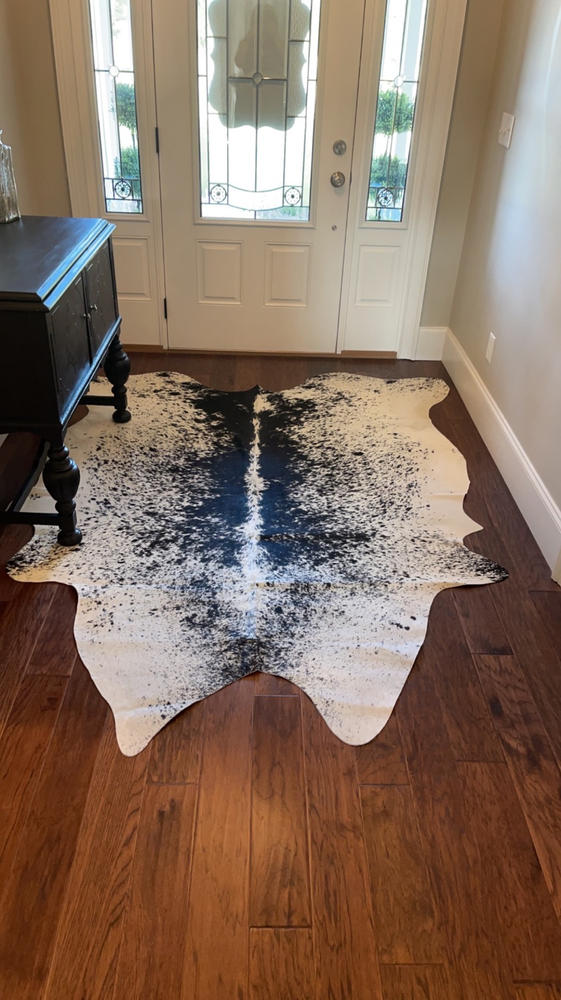 Salt and Pepper Black Brazilian Cowhide Rug: LARGE - Customer Photo From Hilary McCall
