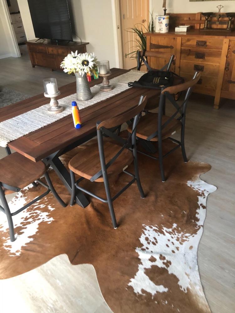 Salt and Pepper Brown Brazilian Cowhide Rug: XL - Customer Photo From Karen Yeaton