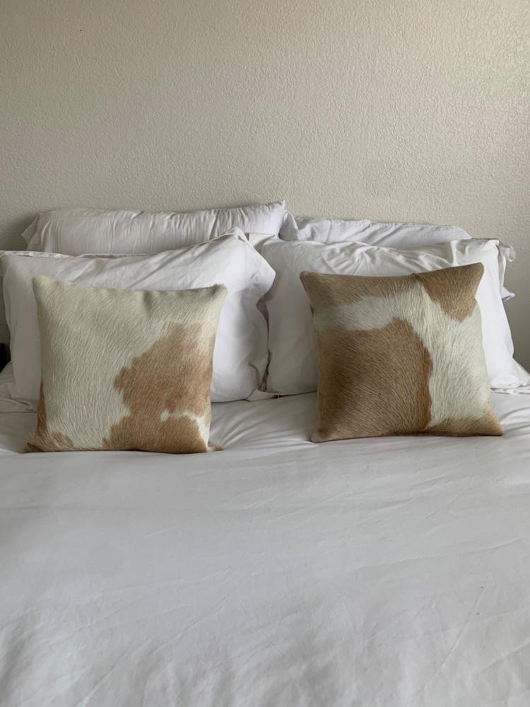 Palomino and White Cowhide Pillow - Customer Photo From Beverly Atherton
