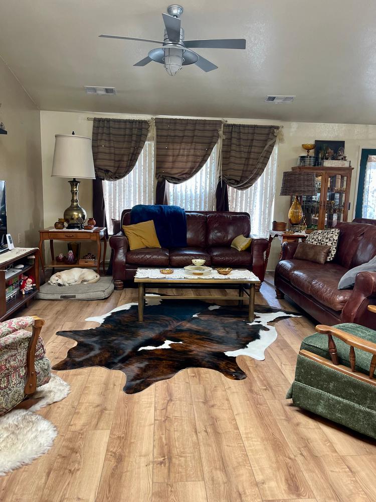 Cowhide Rug Tricolor Brindle Mix - Customer Photo From Lisa Denton