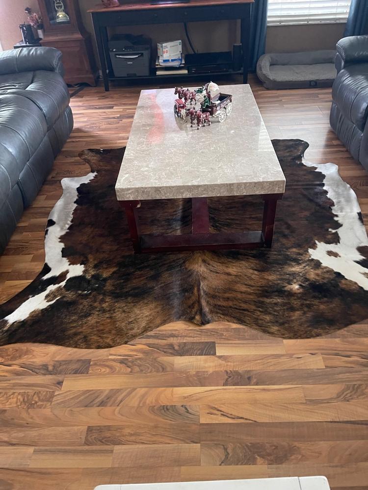 Cowhide Rug Tricolor Brindle Mix - Customer Photo From Hilary Spenceley