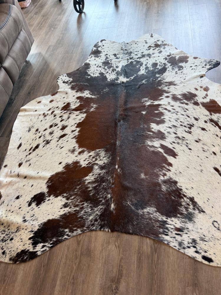 Chocolate and White Cowhide Rug - Customer Photo From Nancy Kisela
