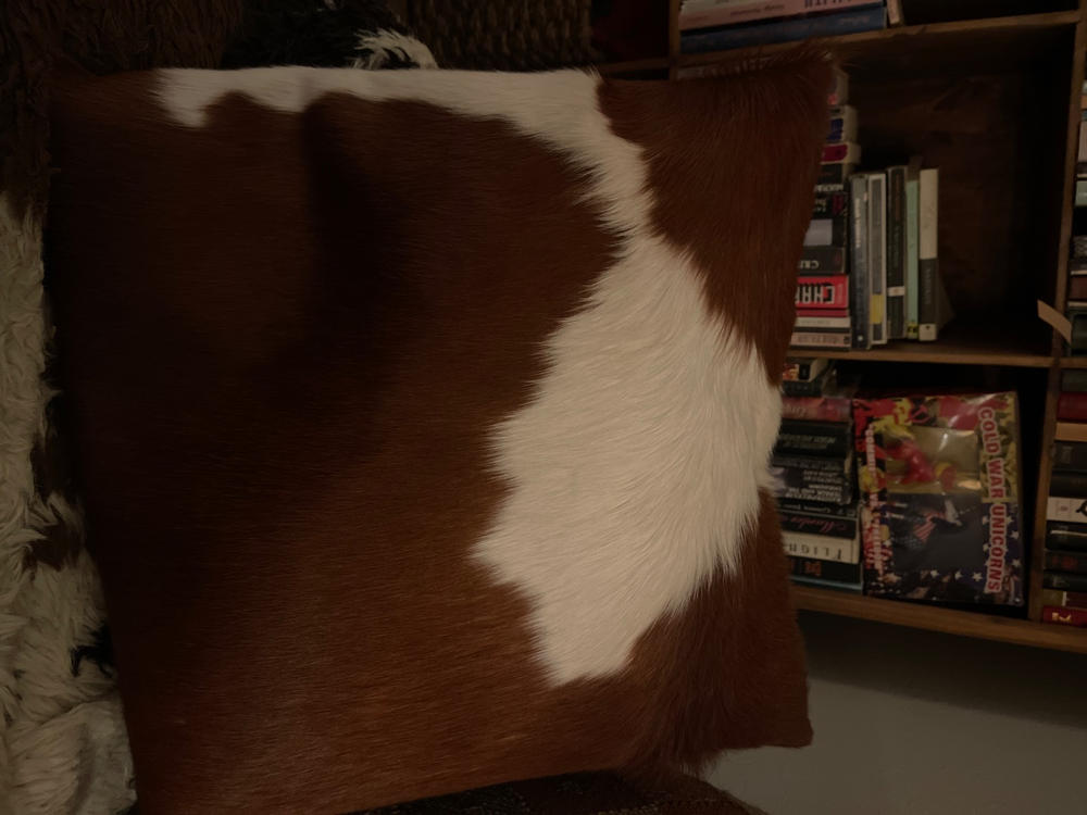 Brown and White Cowhide Pillow - Customer Photo From Amy Lewis