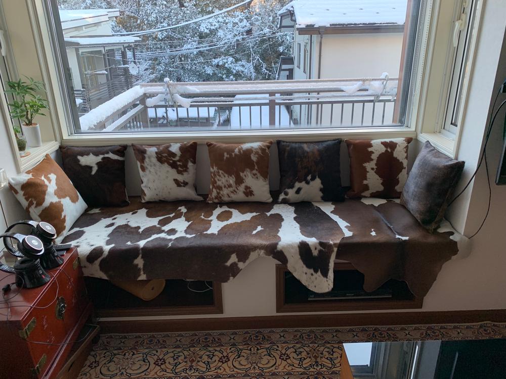 Brown and White Cowhide Pillow - Customer Photo From William W.