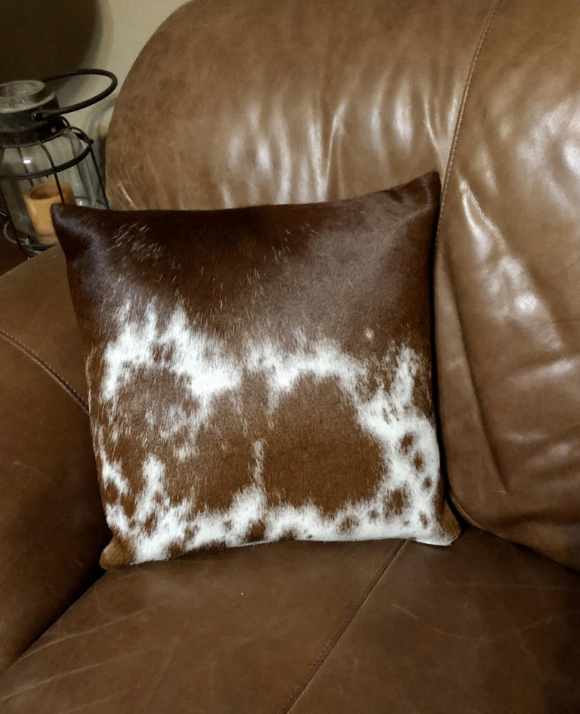 Brown and White Cowhide Pillow - Customer Photo From Robin