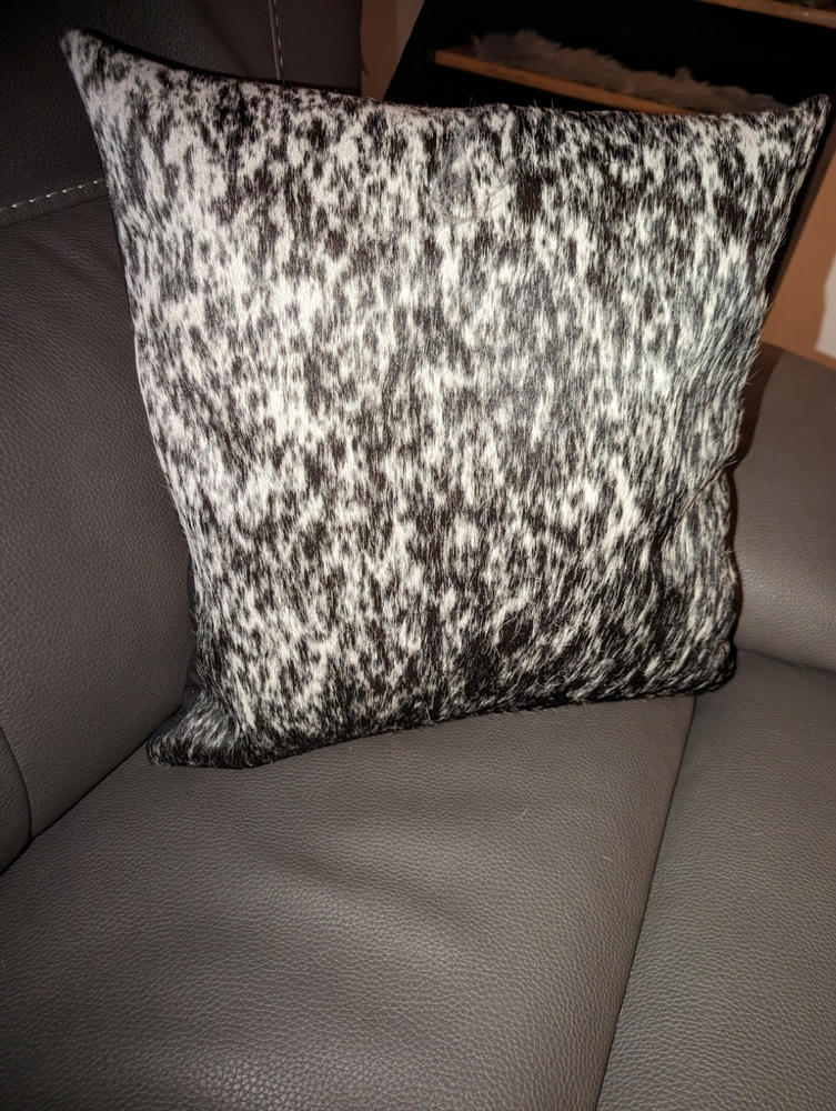 Black Salt and Pepper Cowhide Pillow - Customer Photo From Karen Stoller