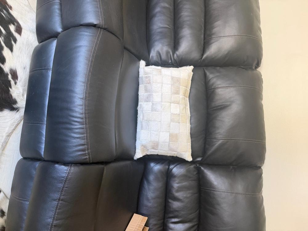 White Cowhide Patchwork Pillow - Customer Photo From andrew sandler