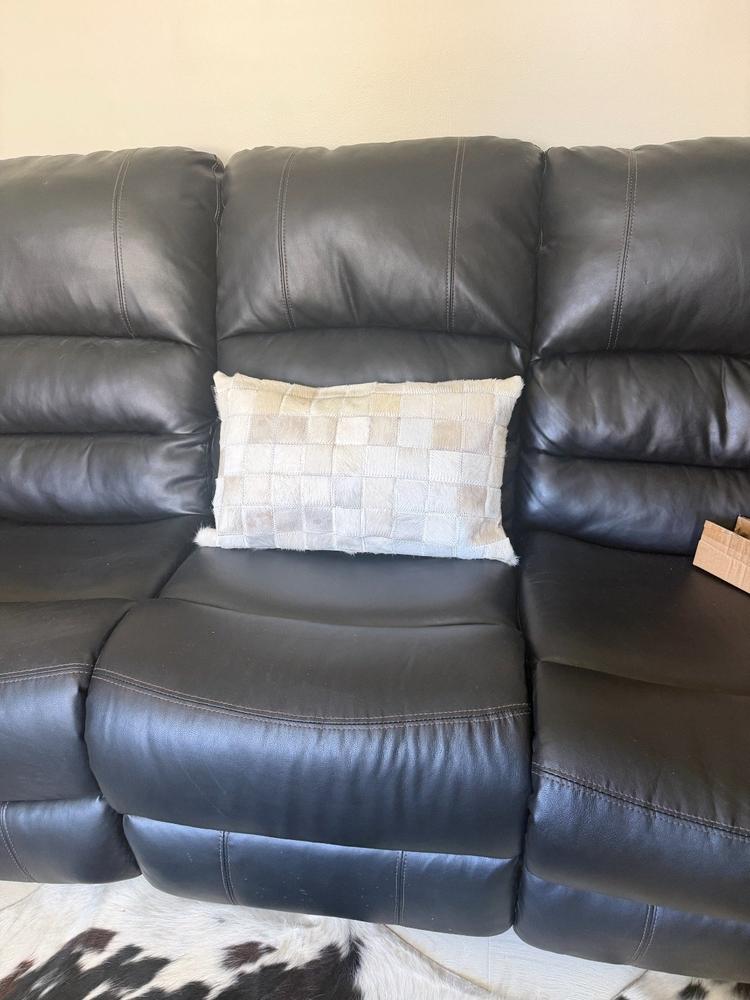 White Cowhide Patchwork Pillow - Customer Photo From andrew sandler