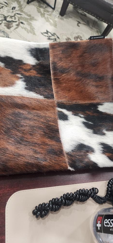 Tricolor Cowhide Patchwork Pillow - Four Panel Design - Customer Photo From Kayla C