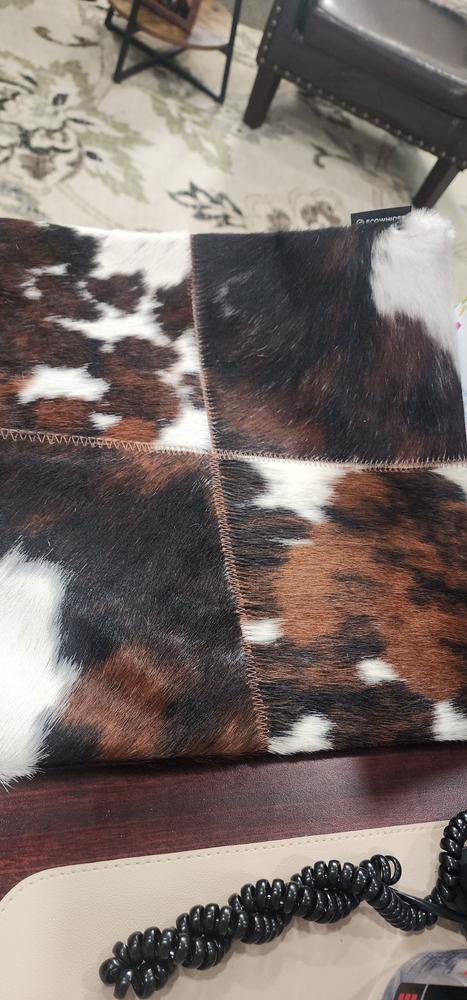 Tricolor Cowhide Patchwork Pillow - Four Panel Design - Customer Photo From Kayla C