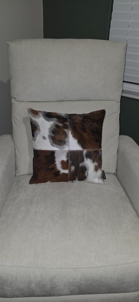 Tricolor Cowhide Patchwork Pillow - Four Panel Design - Customer Photo From Ashley Withhart