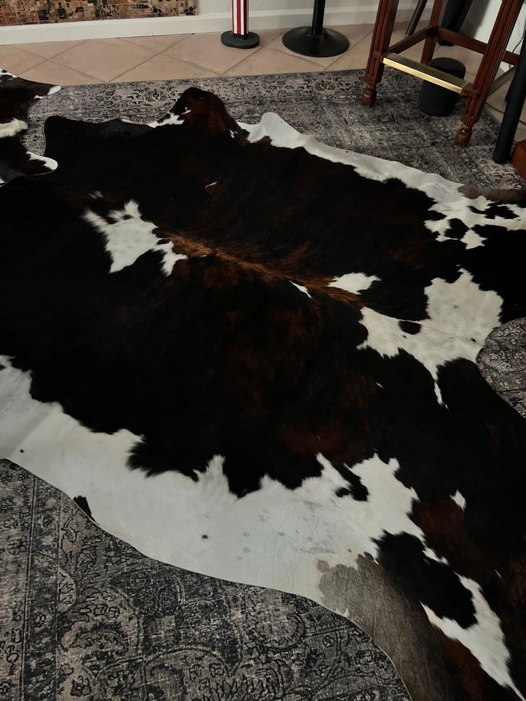 Dark Tricolor Cowhide Rug - Customer Photo From Robyn Jensen