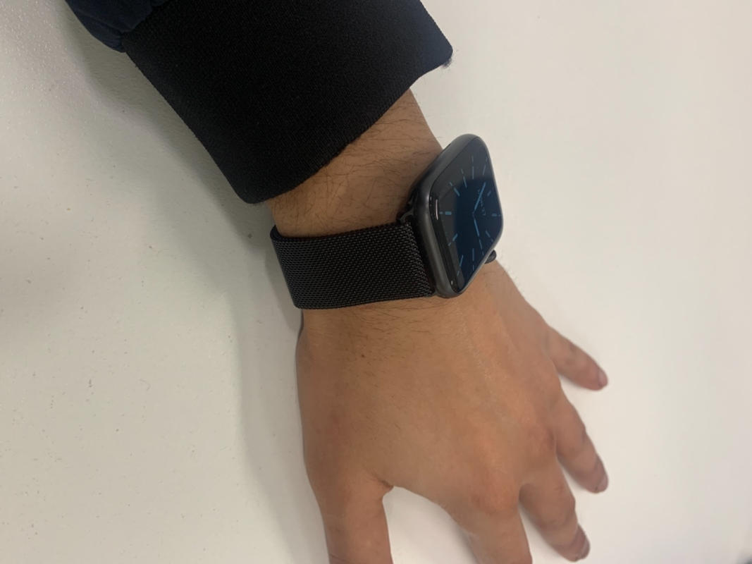 black milanese loop on silver apple watch
