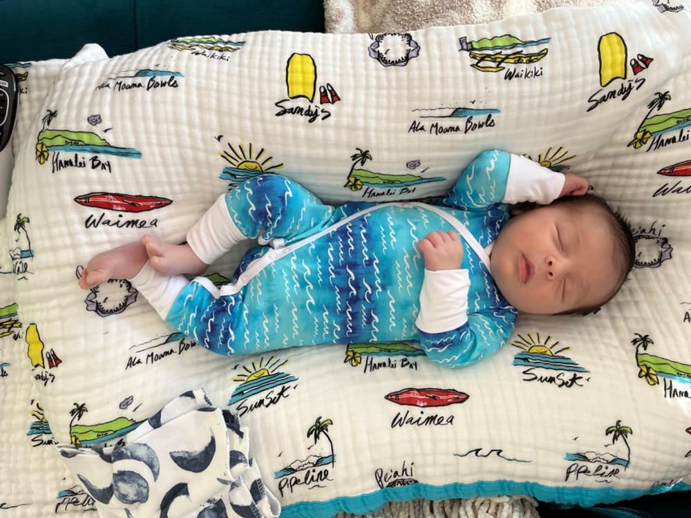 Surf Report Baby Quilt Buttery Soft Muslin Coco Moon Hawaii