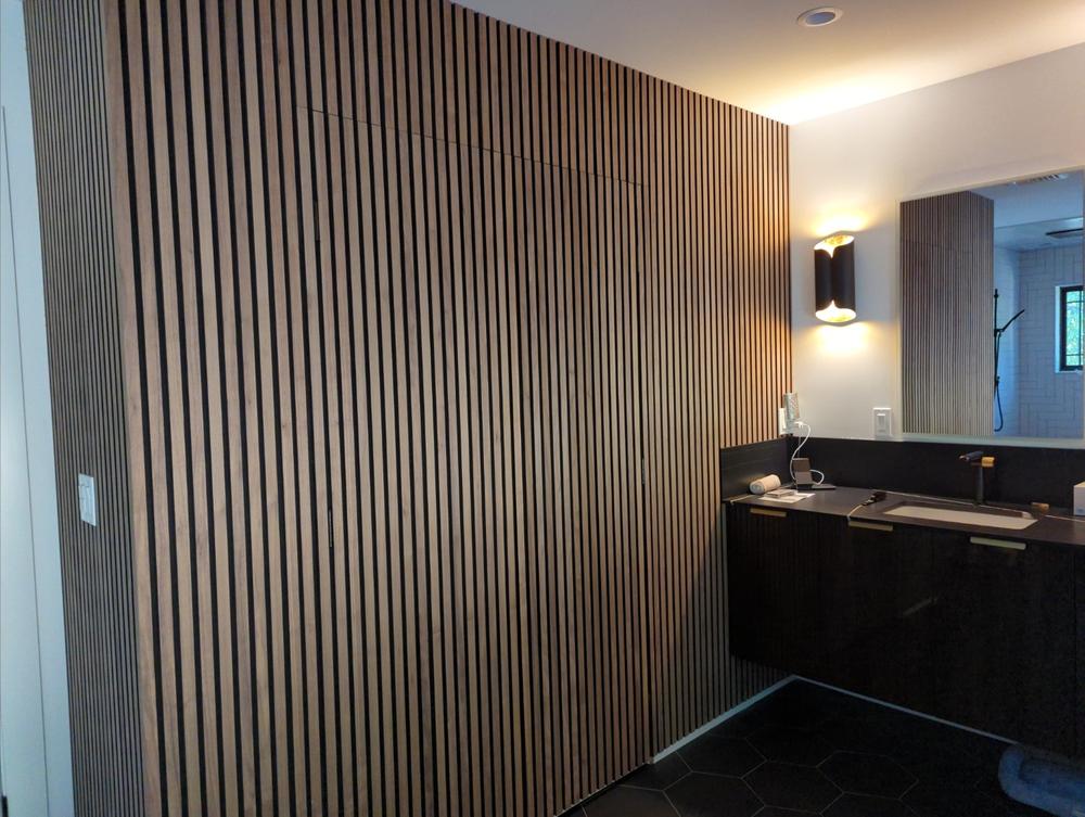 Natural Walnut Acoustic Slat Wood Wall Panels - Customer Photo From Gerianne B.