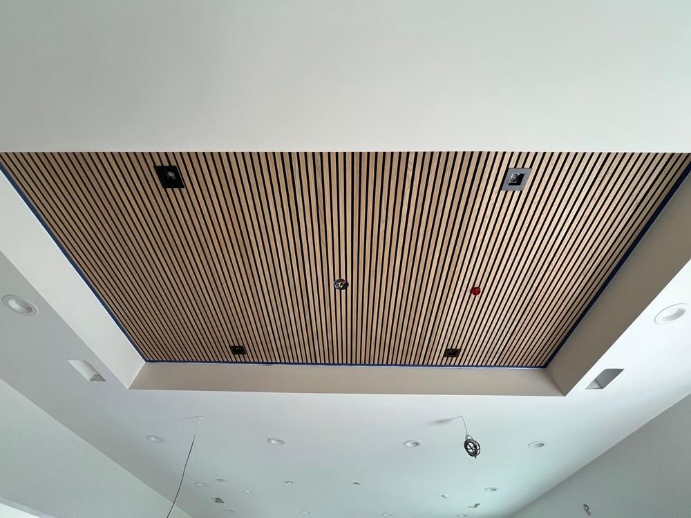 Natural Oak Acoustic Slat Wood Wall Panels - Customer Photo From Derrick V.