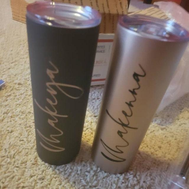 Personalized Skinny Tumbler Matte Black / Rose Gold - Customer Photo From Tracy