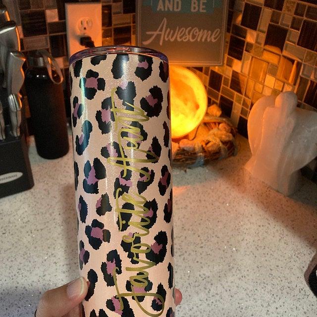 Personalized Leopard Skinny Tumbler with Lid and Straw - Customer Photo From Emily Brothers