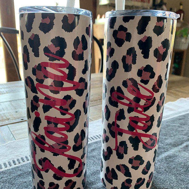 Personalized Leopard Skinny Tumbler with Lid and Straw - Customer Photo From Anja