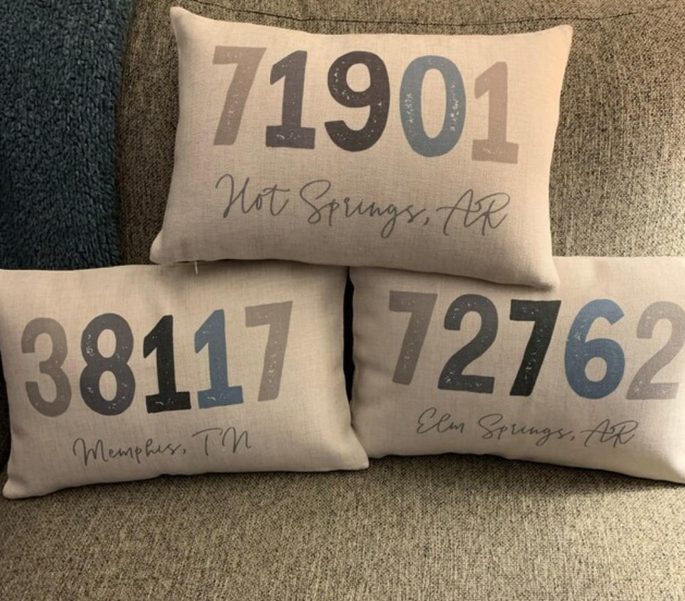 Zip Code Personalized Farmhouse Pillow - Customer Photo From Pam