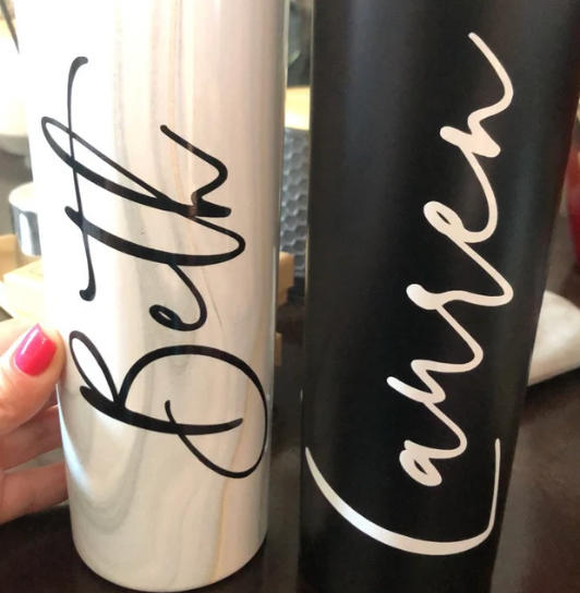 Personalized Skinny Tumbler With Lid and Straw Juniper Font - Customer Photo From Annie