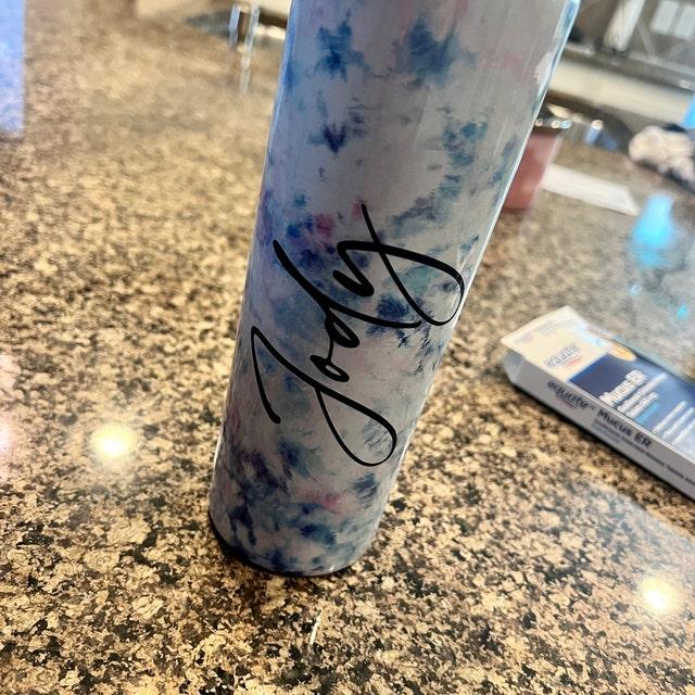 Personalized Skinny Tumbler With Lid and Straw Juniper Font - Customer Photo From Lisa