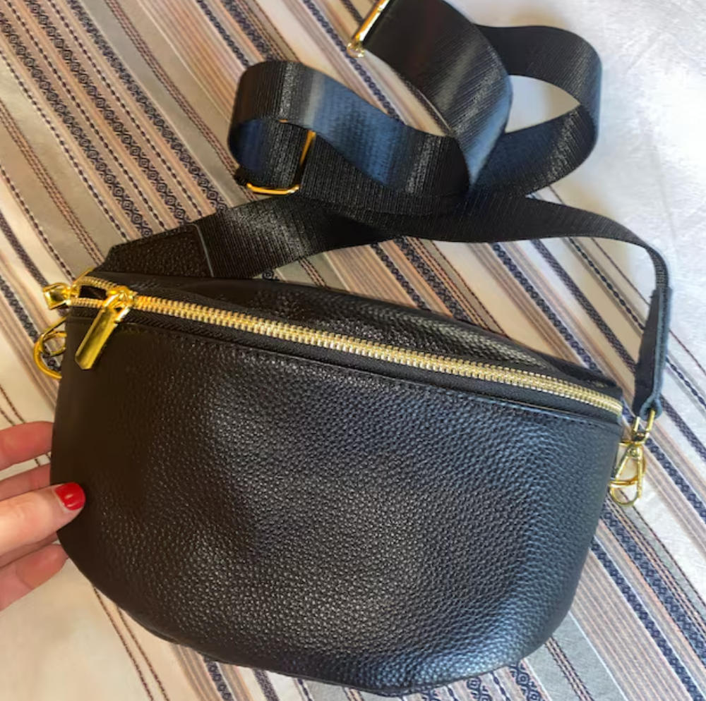 Black Leather Fanny Pack Crossbody Bags - Customer Photo From Kristin Monica