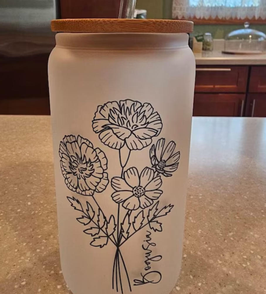 Personalized Birth Flower Iced Coffee Cup - Customer Photo From Monika