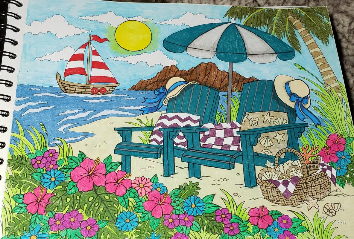 Tropical Scenes Coloring Book For Adults With Hardback Covers & Spiral