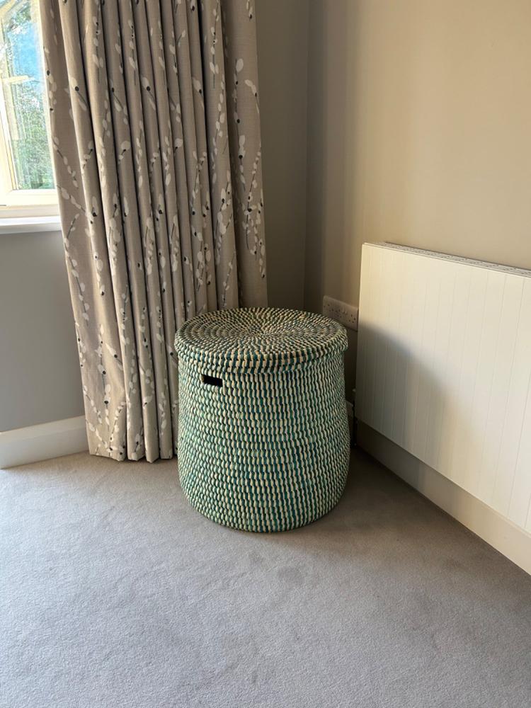 NUKTA: Turquoise Check Lidded Laundry Basket - Customer Photo From Anonymous