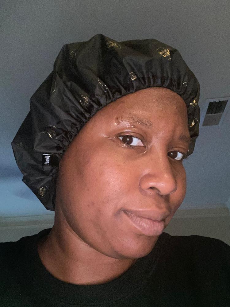 Reversible Satin Lined Shower Cap &  Conditioning Cap - Customer Photo From Tee