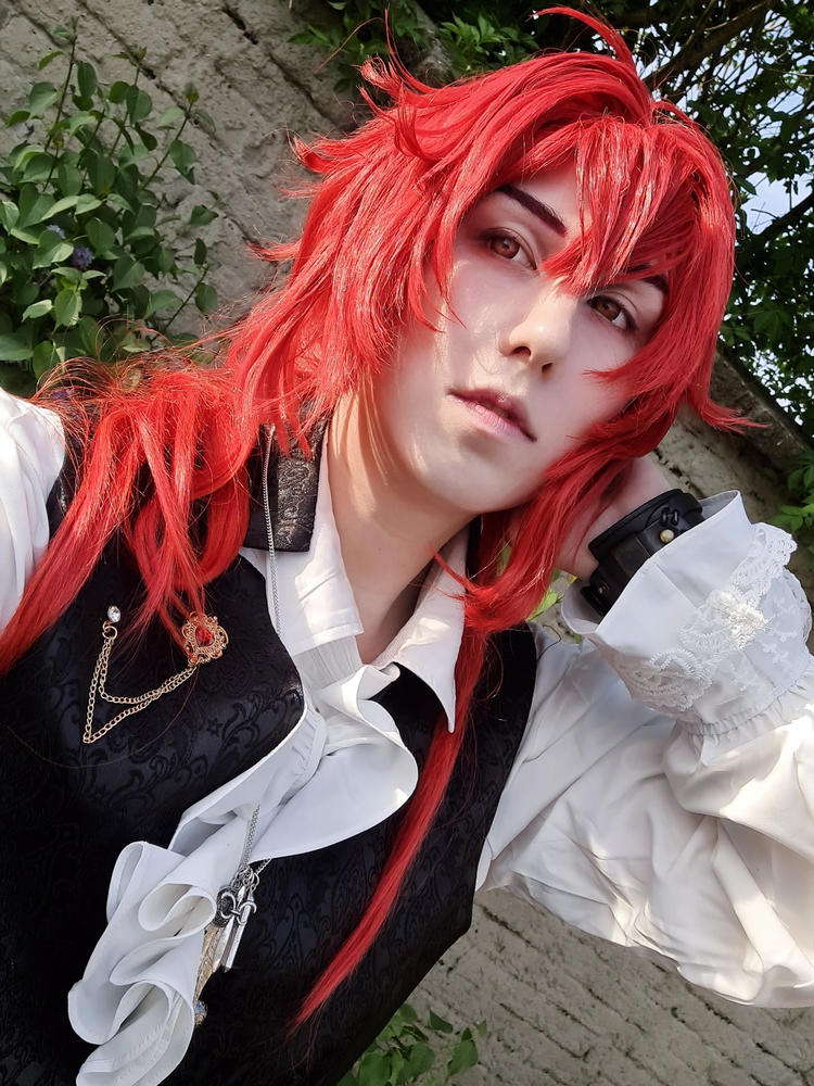 Uwowo Game Genshin Impact Diluc The Dark Side of Dawn Cosplay Wig 80cm Red Long Hair - Customer Photo From Leonora Z.