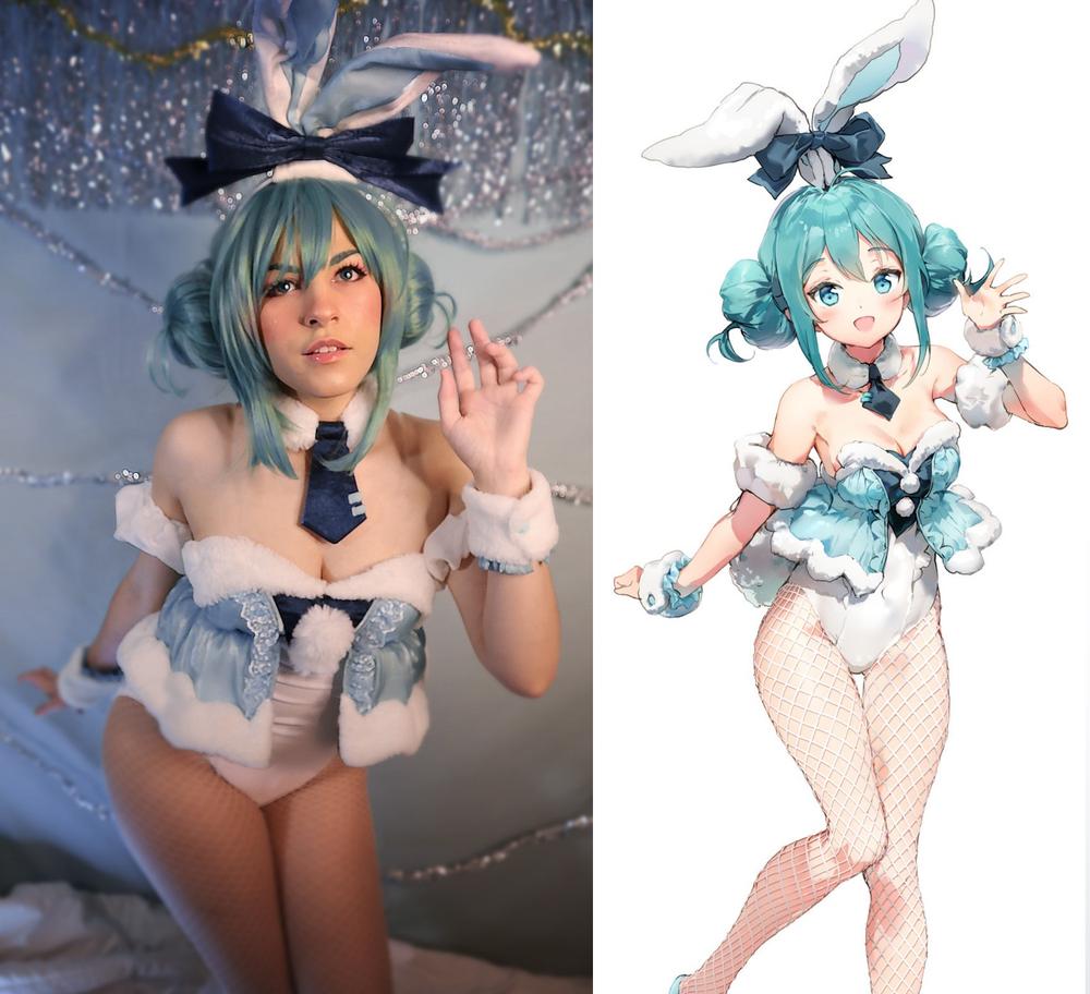 【Pre-sale】Uwowo Cosplay Hatsune Miku Bunny Fanart. 40CM Green Cosplay Wig - Customer Photo From RainyRentyn