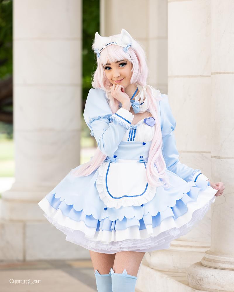 【Plus Size Available】Uwowo Game Nekopara vol.4 Vanilla Maid Dress Cosplay Costume Cute Blue Dress - Customer Photo From Kyo Cosplay