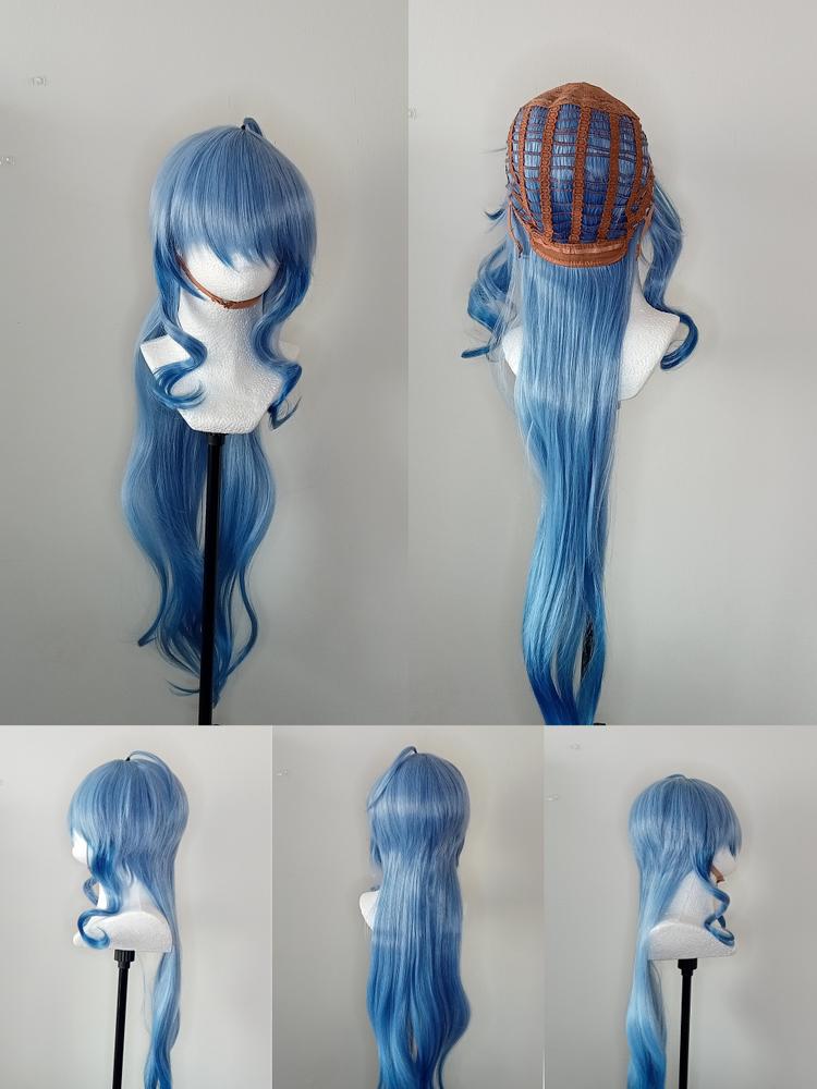 Uwowo Genshin Impact Cosplay Ganyu Plenilune Gaze Cosplay Wig 90cm Blue Wavy Hair - Customer Photo From Michał