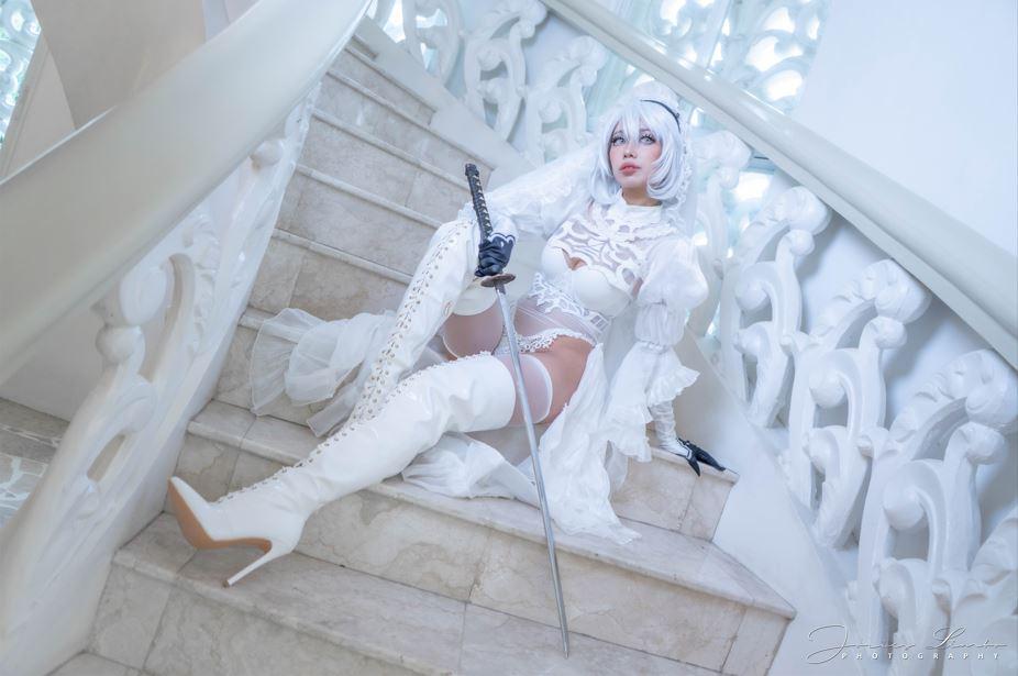 【In Stock】Uwowo Nier: Automata 2B White Wedding Dress Bride Cosplay Costume - Customer Photo From Stacy P.
