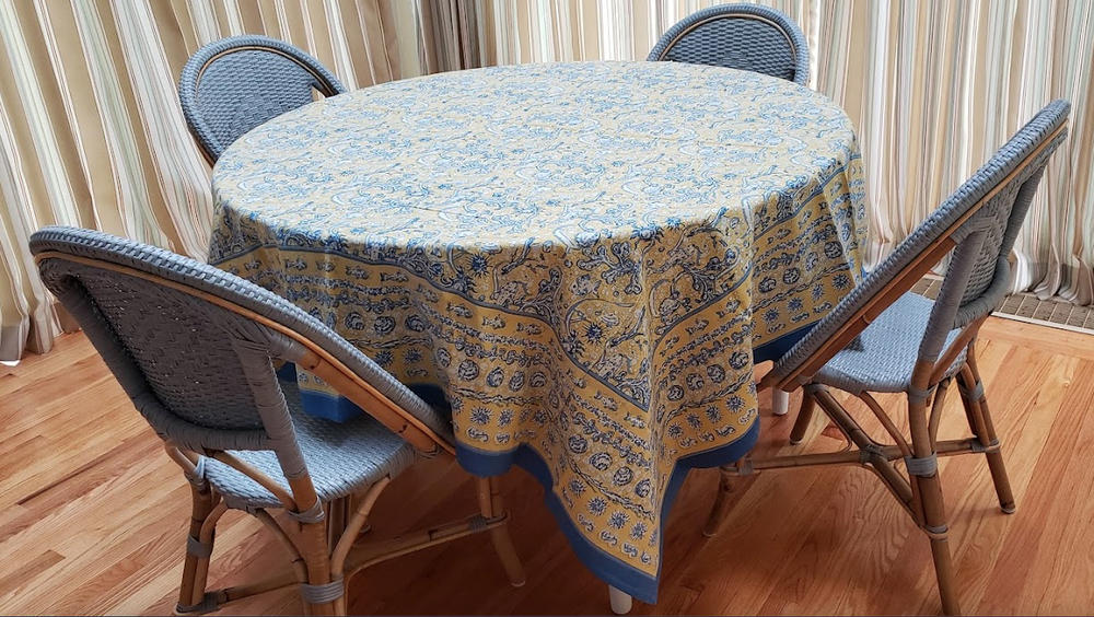 French Tablecloth La Mer Blue & Yellow - Customer Photo From Cindy Martin