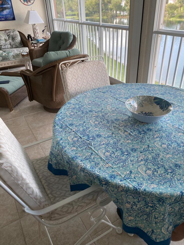 French Tablecloth La Mer Aqua - Customer Photo From Marjorie A.