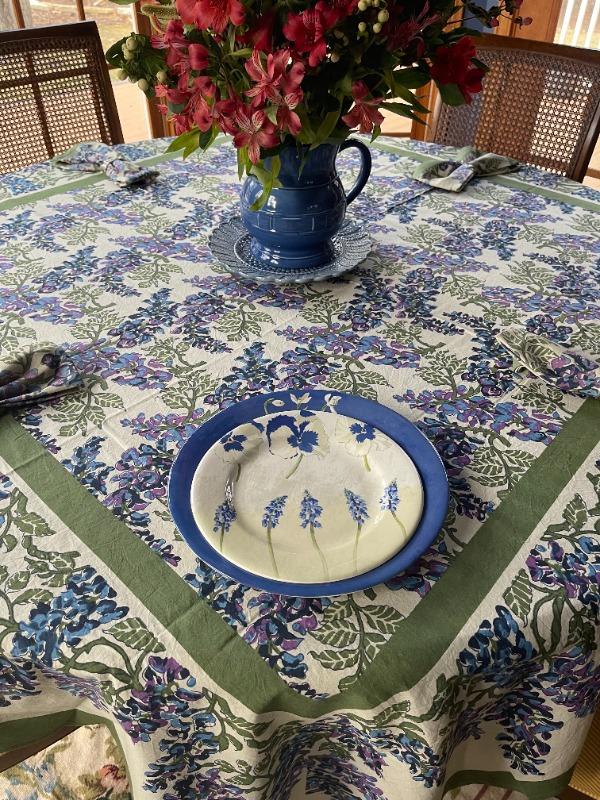 French Tablecloth Wisteria Green & Blue - Customer Photo From Amy F.