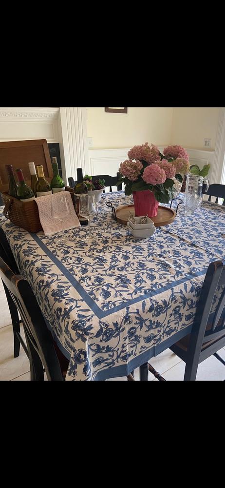 French Tablecloth Granada Cornflower Blue - Customer Photo From Robin T