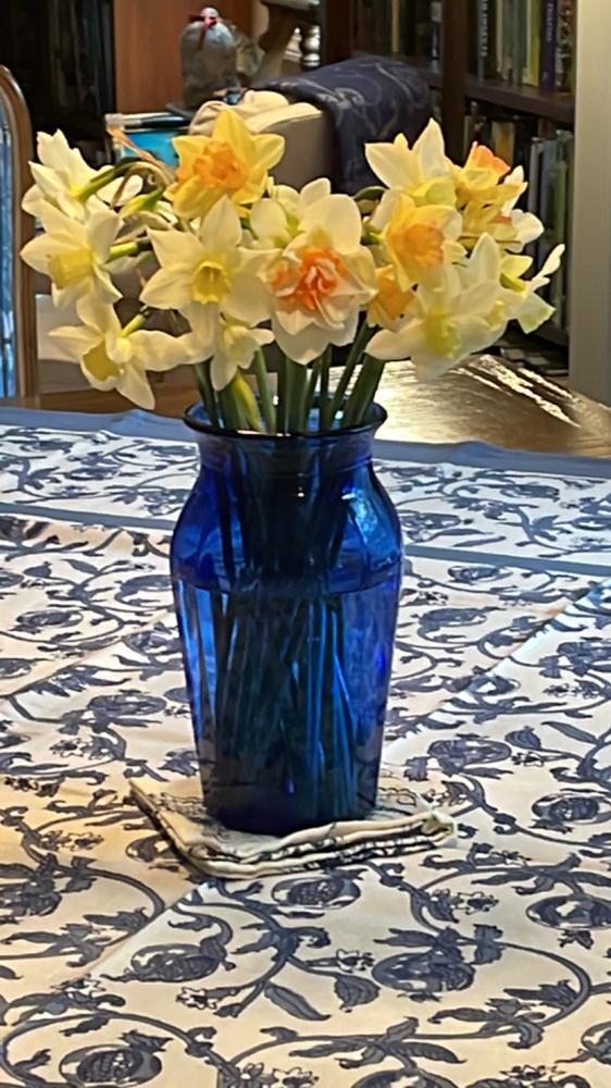French Tablecloth Granada Cornflower Blue - Customer Photo From Marianne Z.