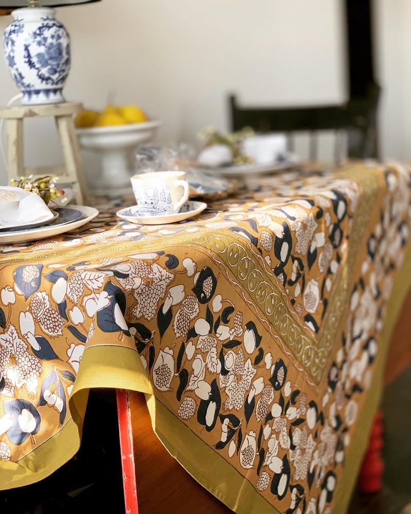 French Tablecloth Forest Harvest Mustard & Blue - Customer Photo From Stephanie Beene-Smith