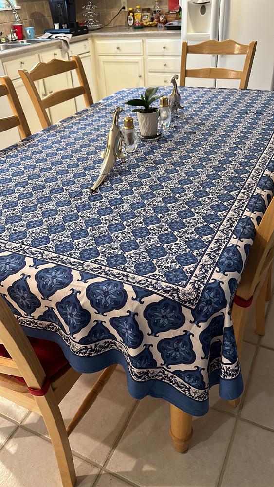 French Tablecloth Azulejo Blue - Customer Photo From Dorothy