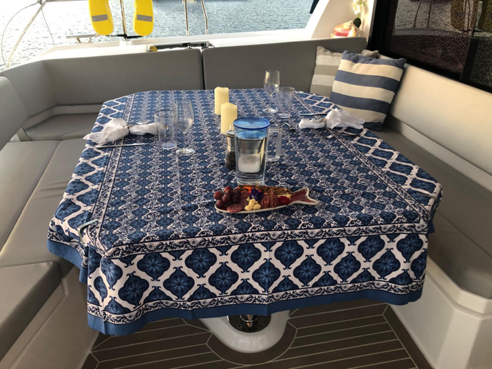 French Tablecloth Azulejo Blue - Customer Photo From Ellie Briner