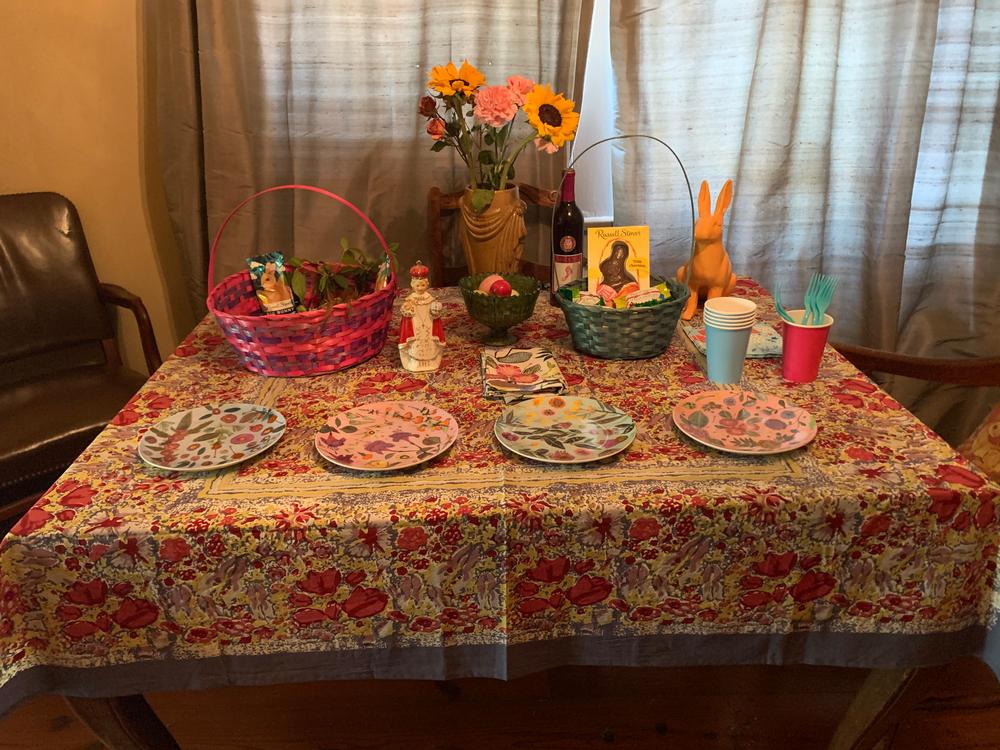 French Tablecloth Jardin Red & Grey - Customer Photo From Emily Jones