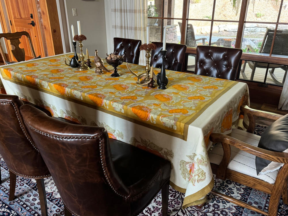 French Tablecloth Pumpkin Orange & Mustard - Customer Photo From Linda Bortis